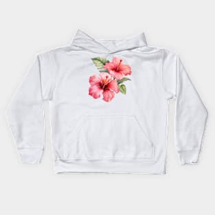 Pink Hibiscus Flower Watercolor Kids Hoodie